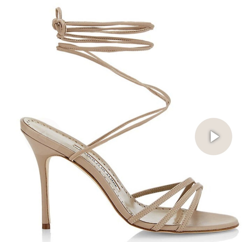 Manolo Blahnik Leva 105 leather wrap heel sandals nude snake